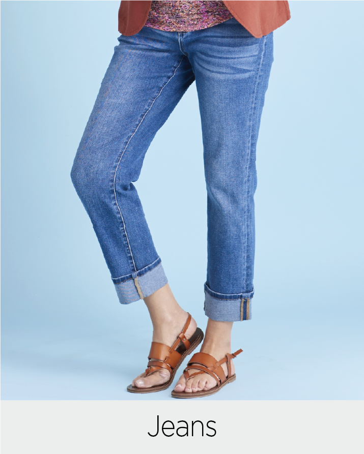 Explore our jeans! Featuring a light wash weekender jean.