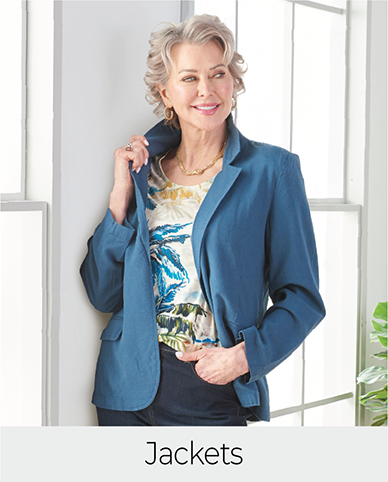 Explore our jackets! Featuring a blue relaxed fit blazer.