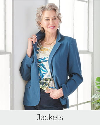 Explore our jackets! Featuring a blue relaxed fit blazer.