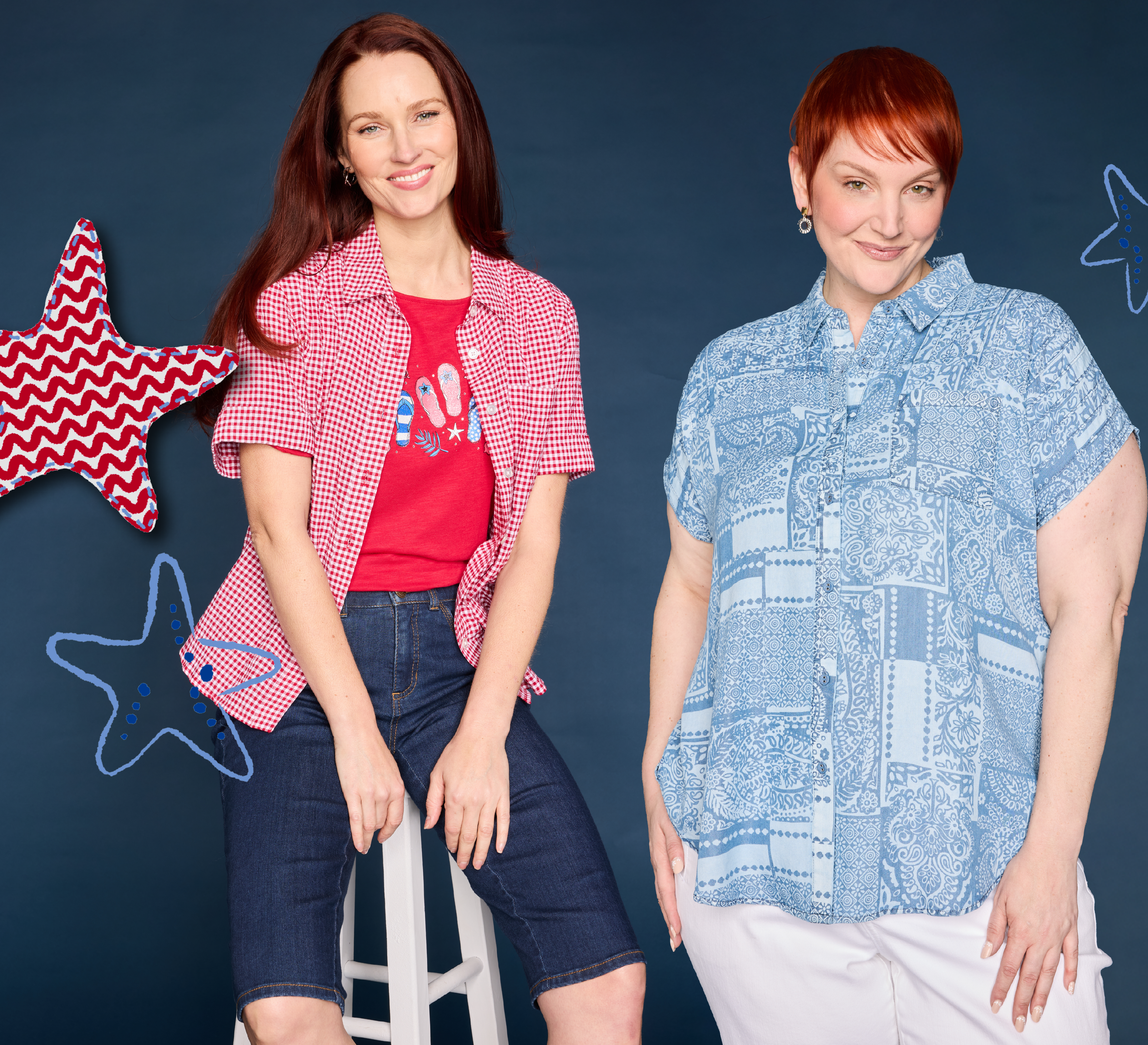 Explore our Stars, Stripes & Style collection! Featuring an assortment of patriotic tops and bottoms.