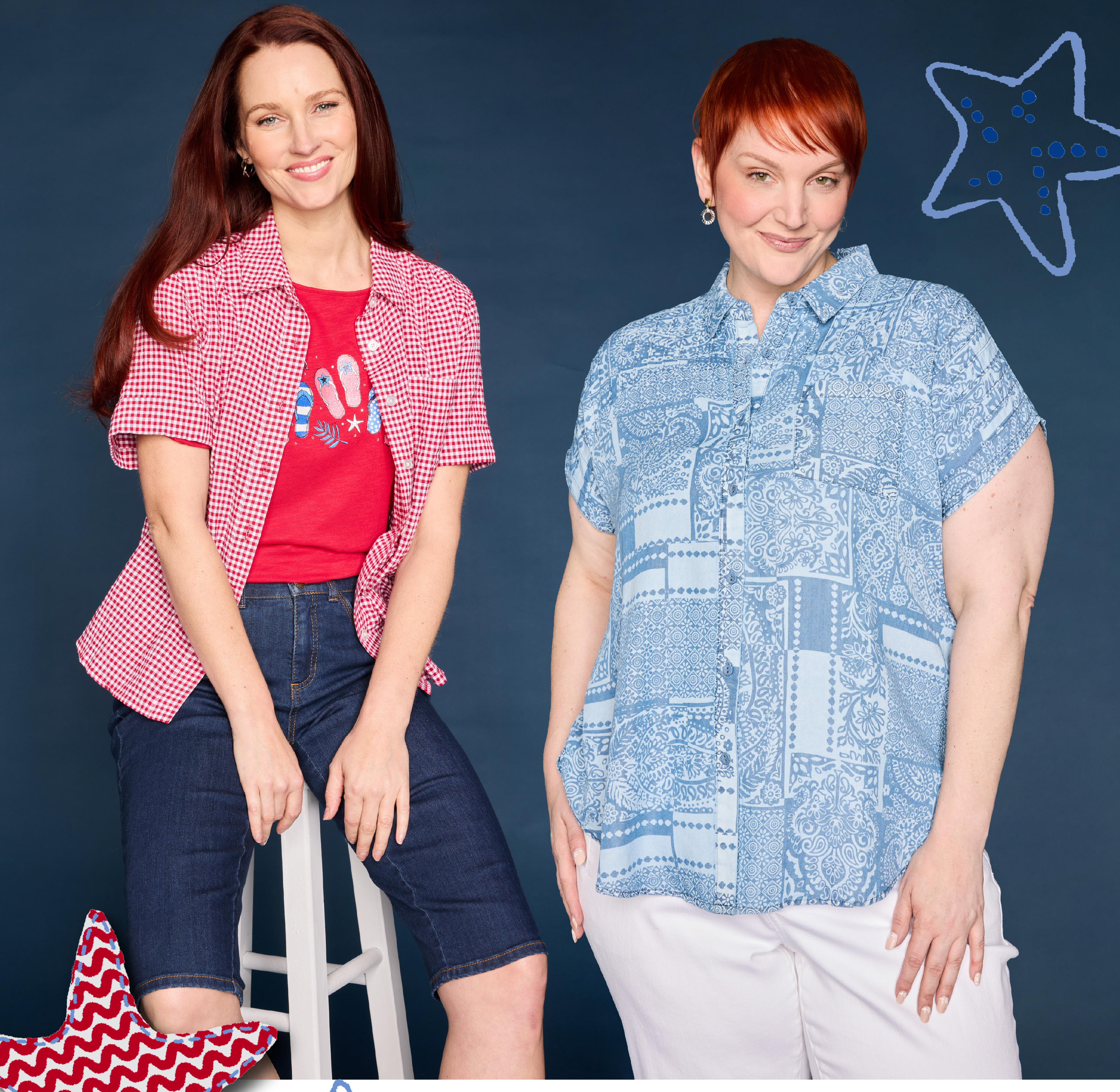Explore our Stars, Stripes & Style collection! Featuring an assortment of patriotic tops and bottoms.