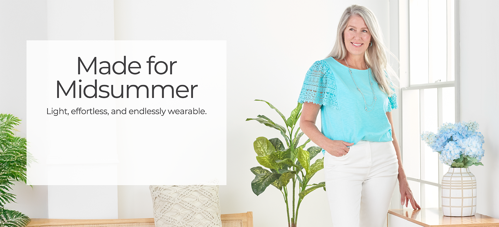 Made for Midsummer: Light, effortless, and endlessly wearable. Featuring a blue lace flutter sleeve top!