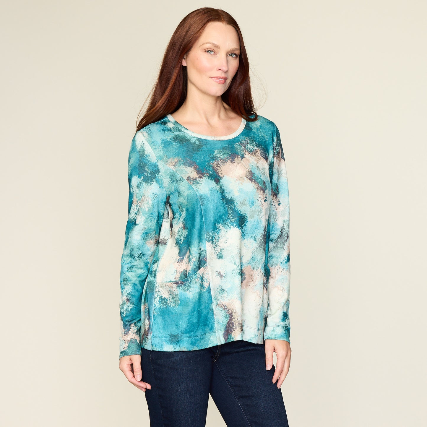 Relaxed Restyled Abstract Print Pocket Detail Tee
