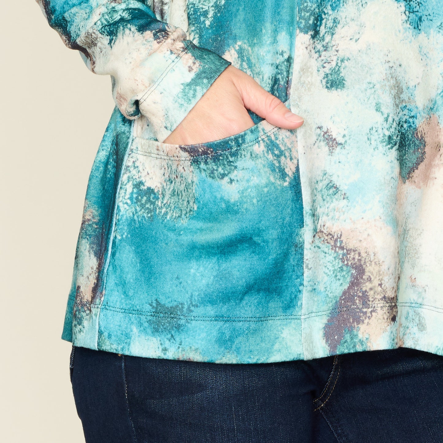 Relaxed Restyled Abstract Print Pocket Detail Tee