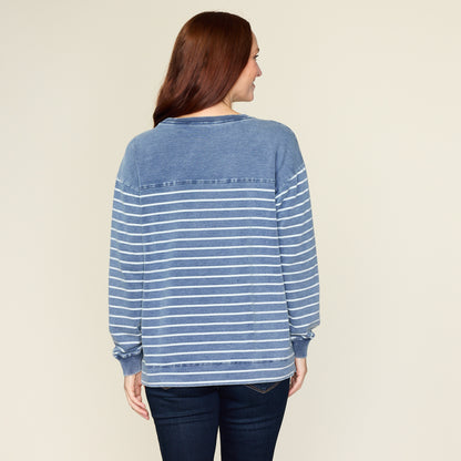 Relaxed Restyled Stripe Knit Denim Sweatshirt