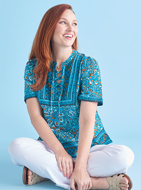 New & Now. Shop Missy New Arrivals! Featuring a blue floral top.