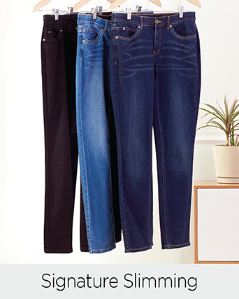 Explore our signature slimming pants! Featuring an assortment of denim signature slimming pants