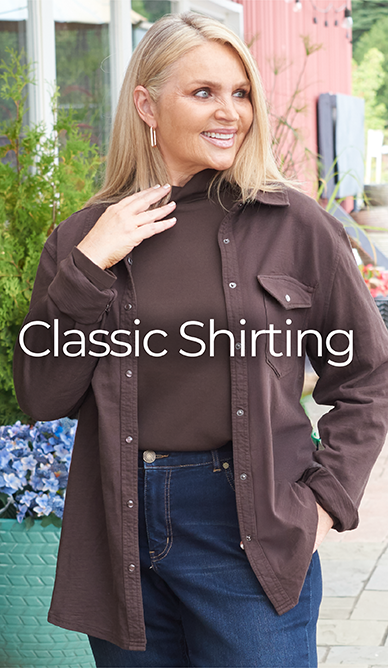Explore our classic shirting collection! Featuring a brown top.