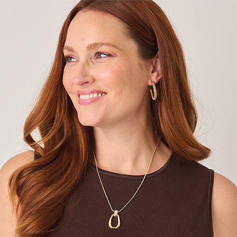 Fall's Finishing Touches. Featuring a gold necklace and earrings!
