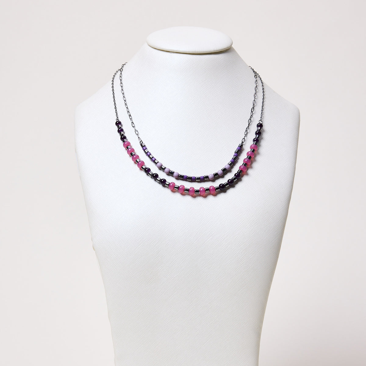 Double Layered Purple Multi Beaded Necklace