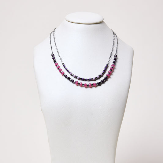 Double Layered Purple Multi Beaded Necklace