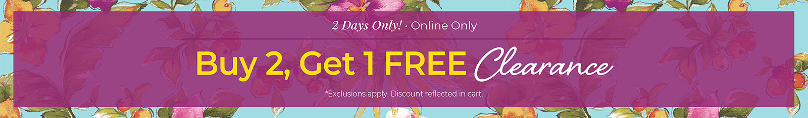 2 Days Only! Online Only: Buy 2, Get 1 FREE Clearance*exclusions apply