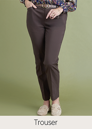 Explore our trousers! Featuring a grey pant.