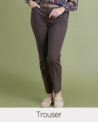 Explore our trousers! Featuring a grey pant.