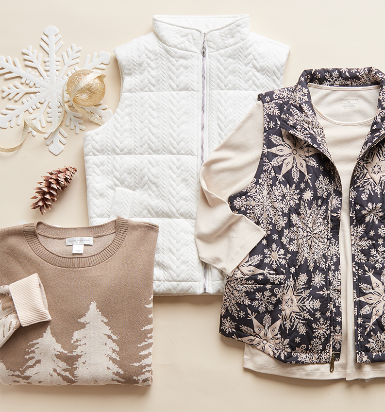 Featuring an assortment of cozy tops and vests!