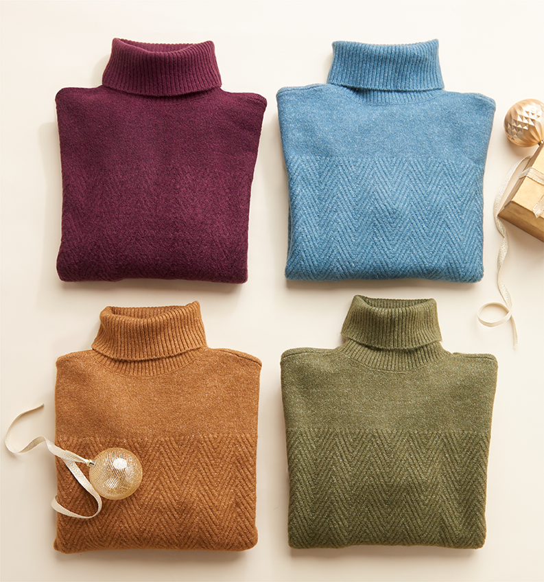 Styled for You: A season full of reasons to gather with friends and family. Find your perfect look for every occasion. Featuring an assortment of turtleneck sweaters!