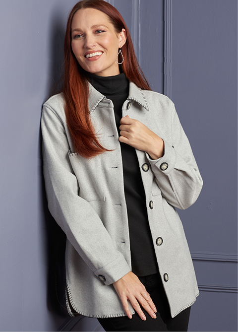 Trends to Try. Featuring a grey whip stitch shacket!