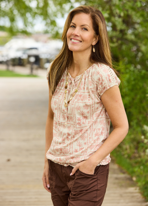 Explore our style studio collection! featuring a brown tropical print tee.