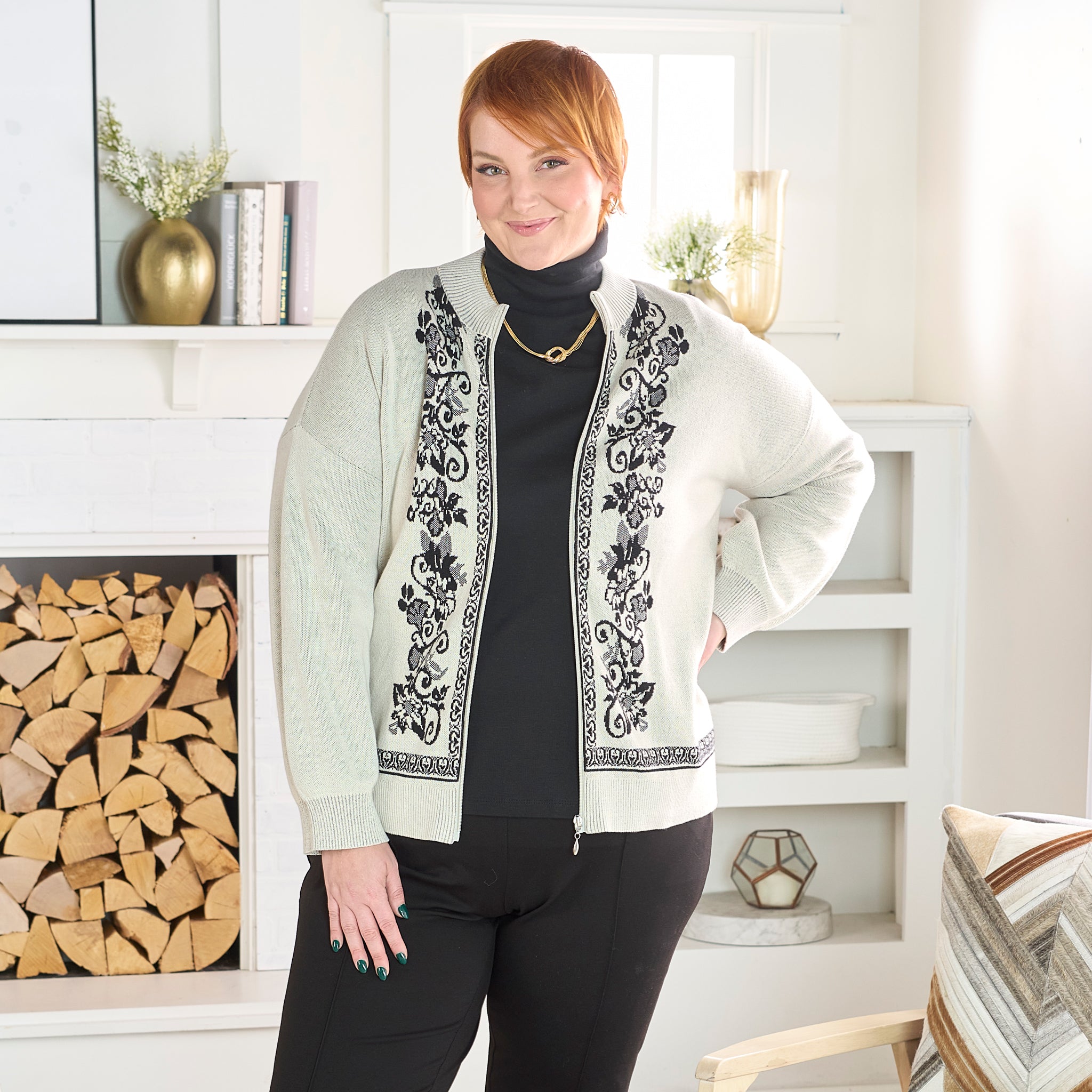 Floral Printed Mock Neck Cardigan – Christopher & Banks