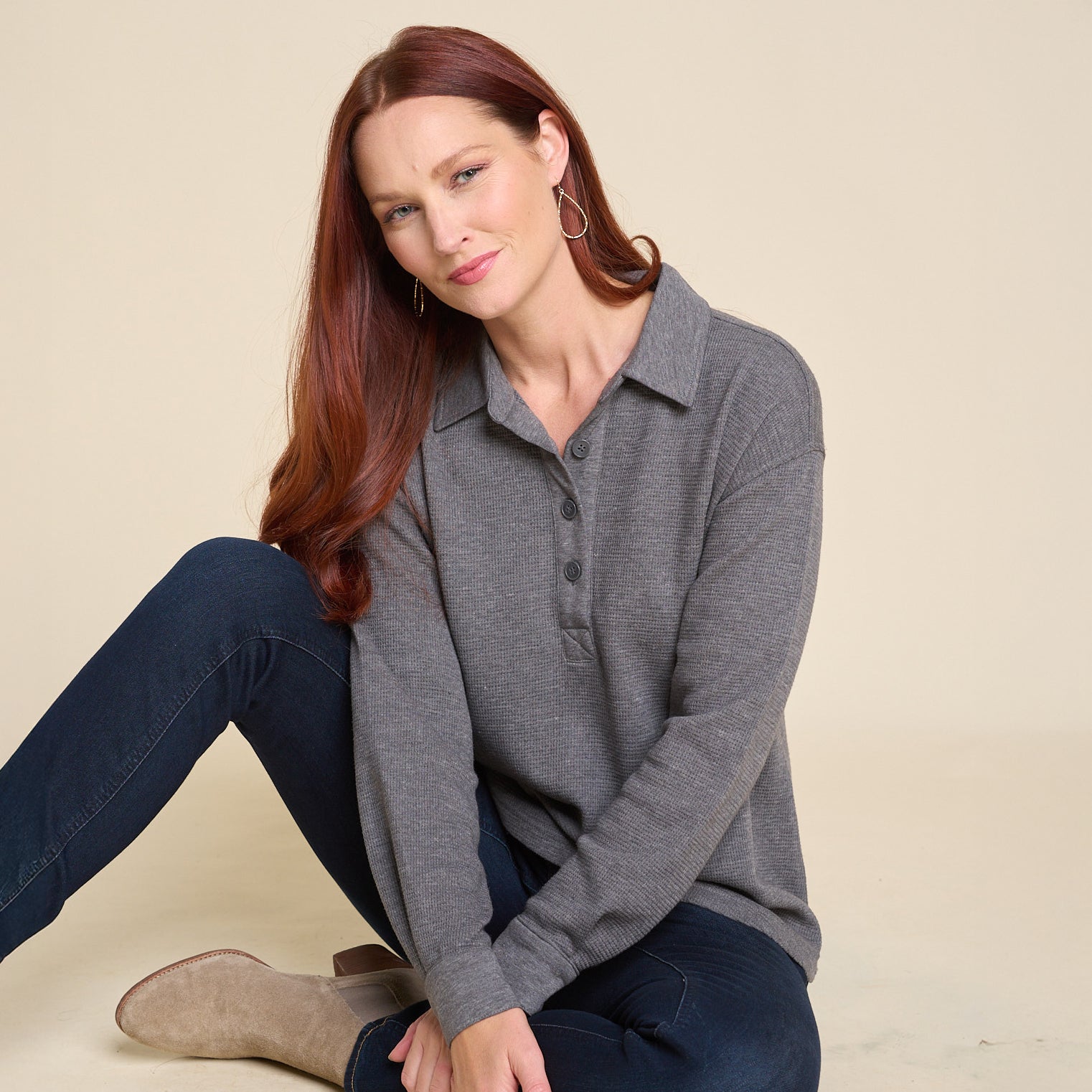 Thermal Collared Long Sleeve Pullover Crown Jewel / XL