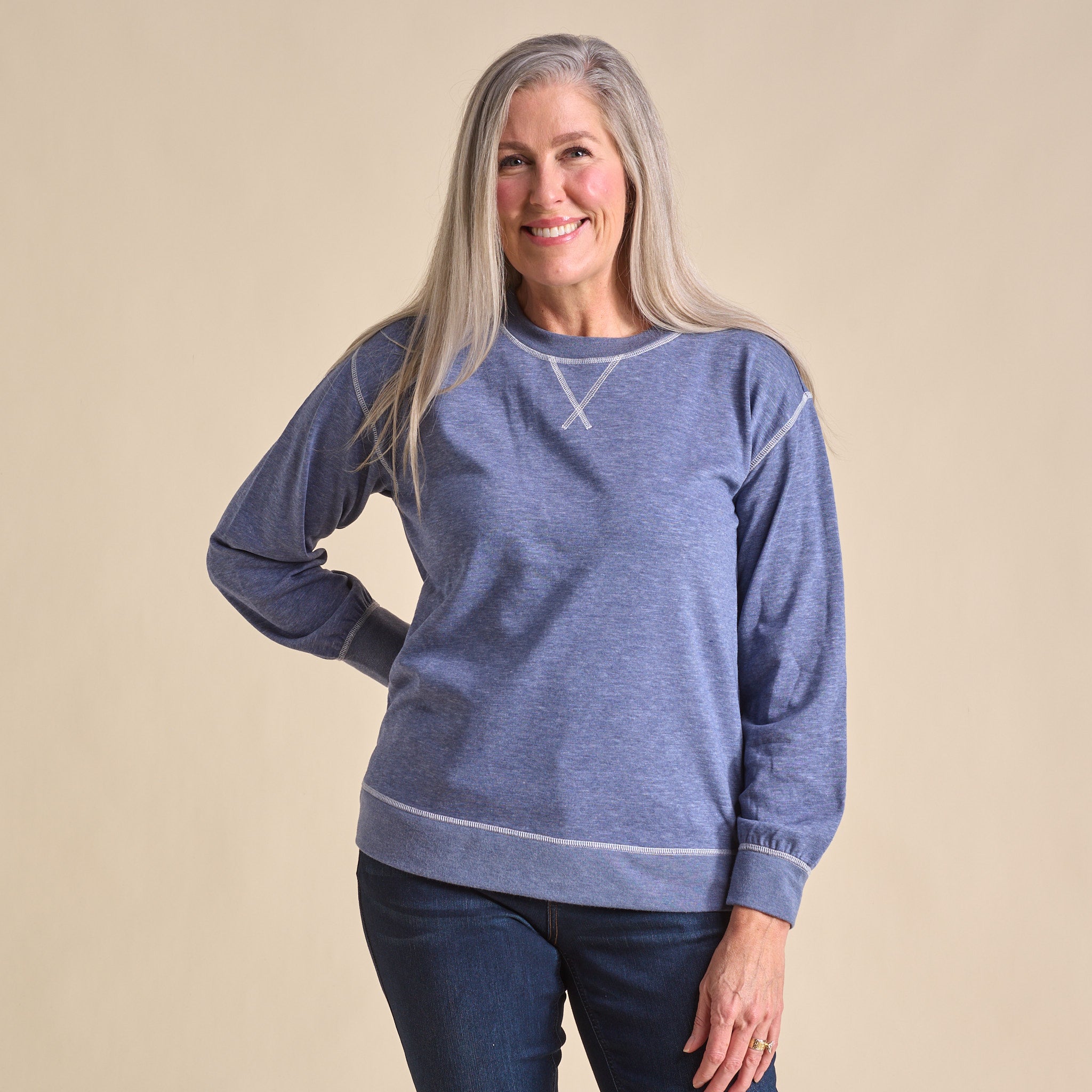 Knit Denim Side Lace Long Sleeve Sweatshirt – Christopher & Banks