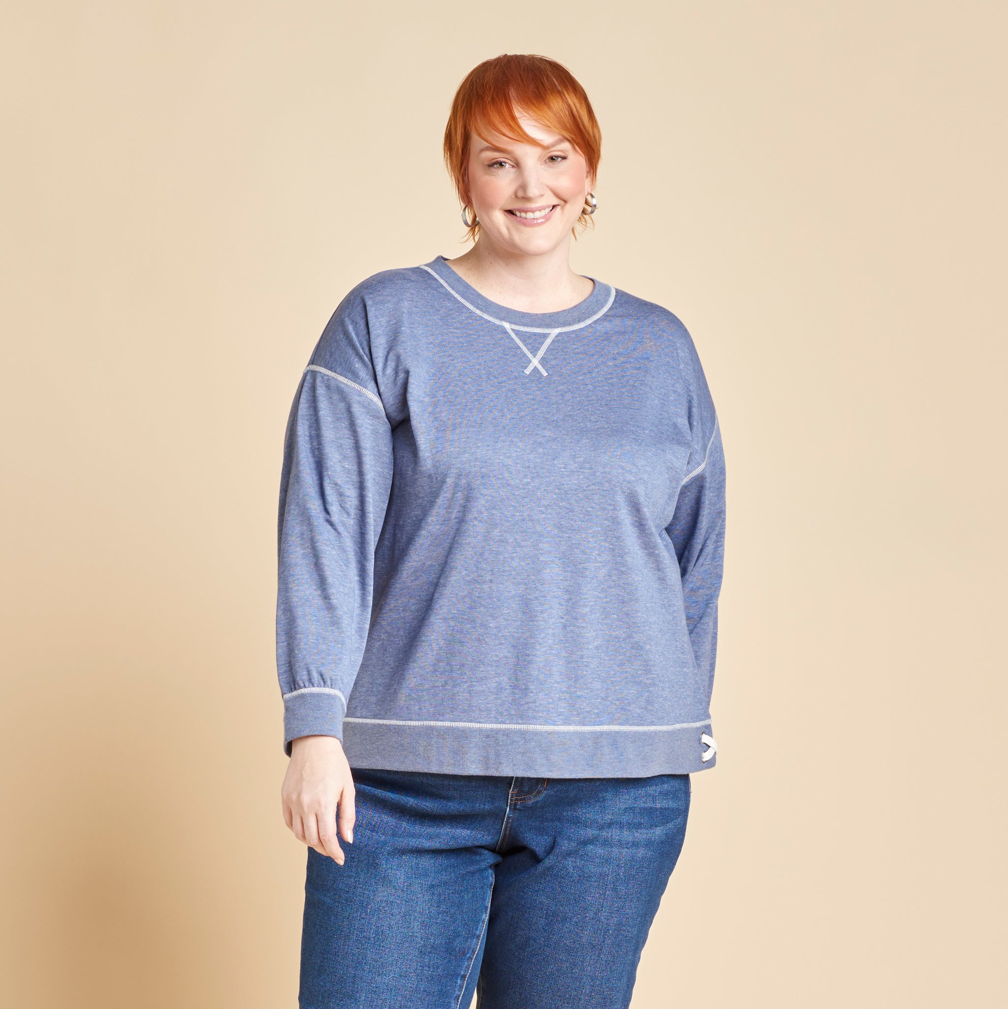 Knit Denim Side Lace Long Sleeve Sweatshirt – Christopher & Banks
