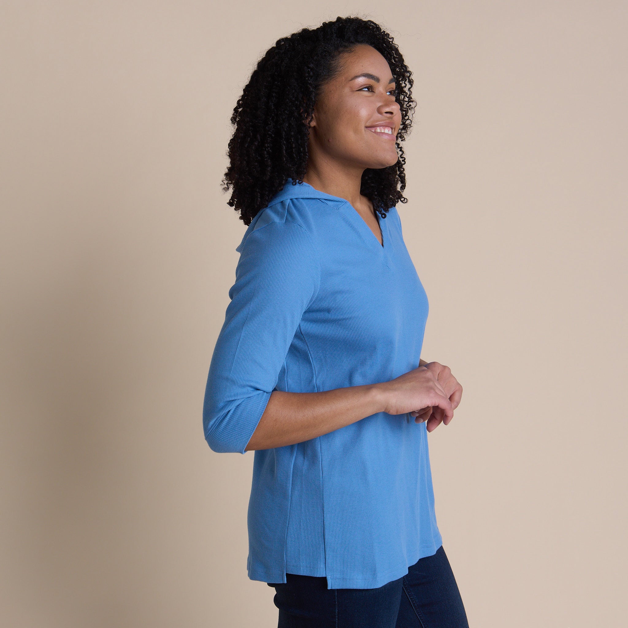 Relaxed Restyled Hooded V-Neck 3/4 Sleeve Top – Christopher & Banks