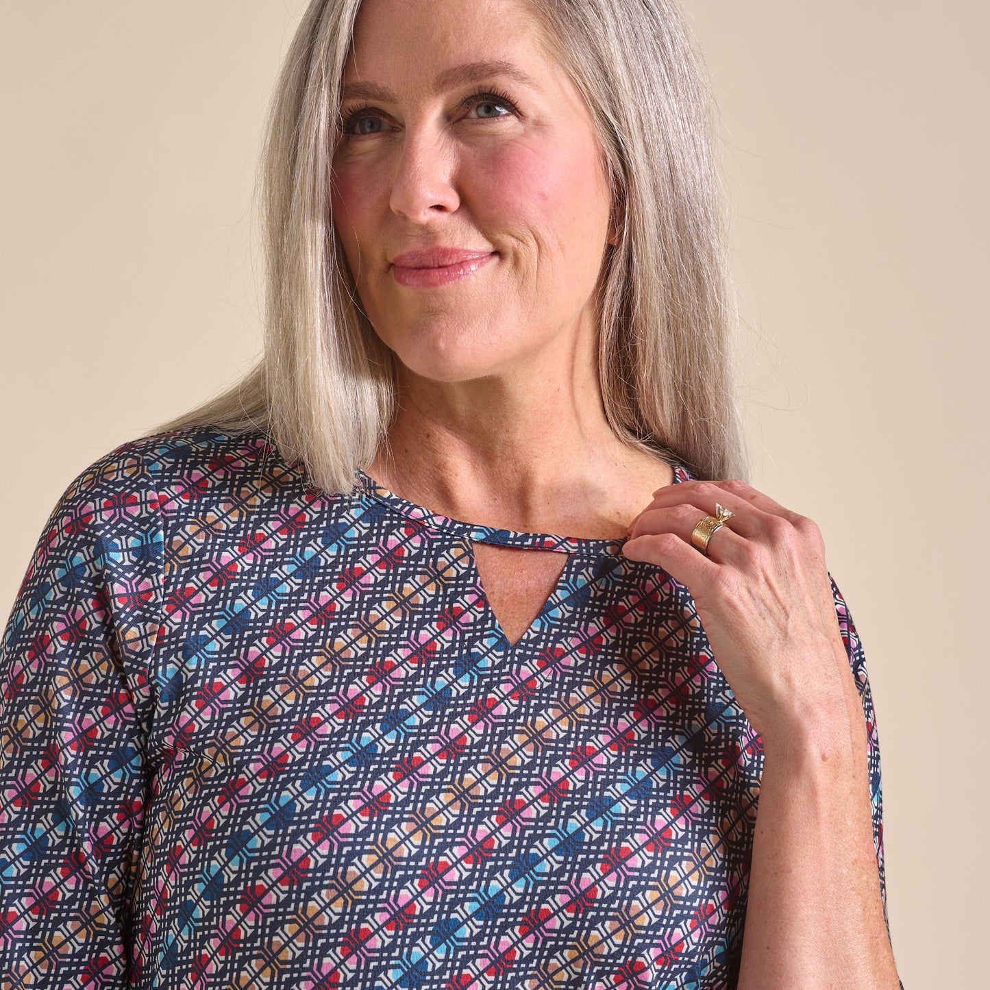 Blue Multi Neckline Detail Missy