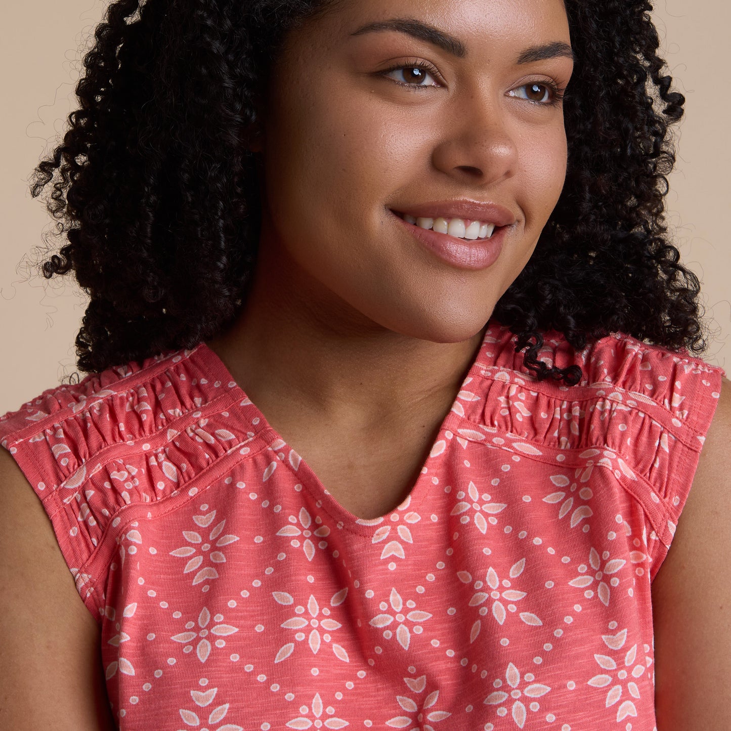 Coral Sunset Neckline Detail Missy