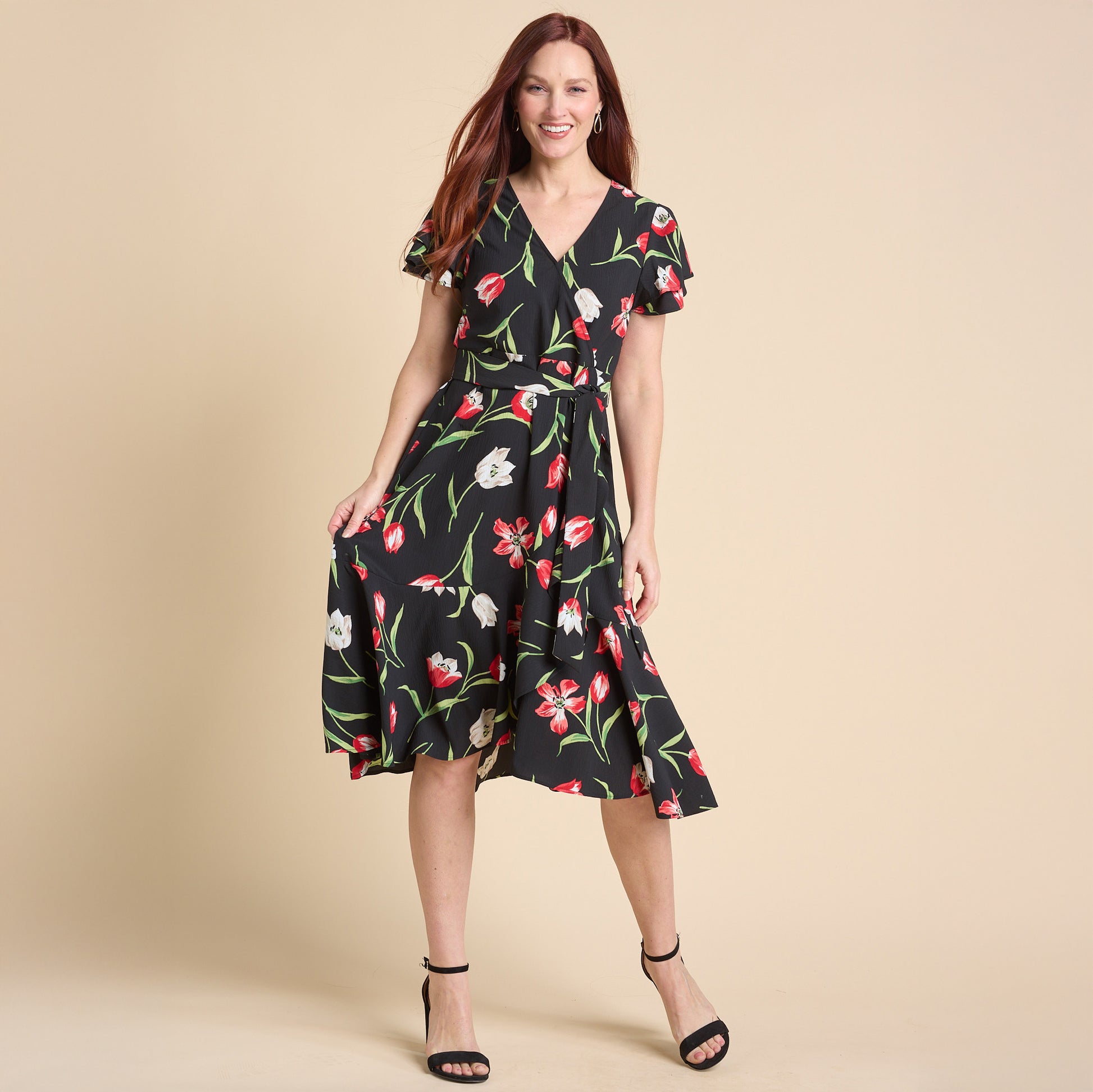 ruffle wrap dress Khandi Long Sleeve Jade low hemline to show of your shoes with a gentle ruffle along the hem that goes all the way up the slit. The Polka Dot Ruffle Wrap