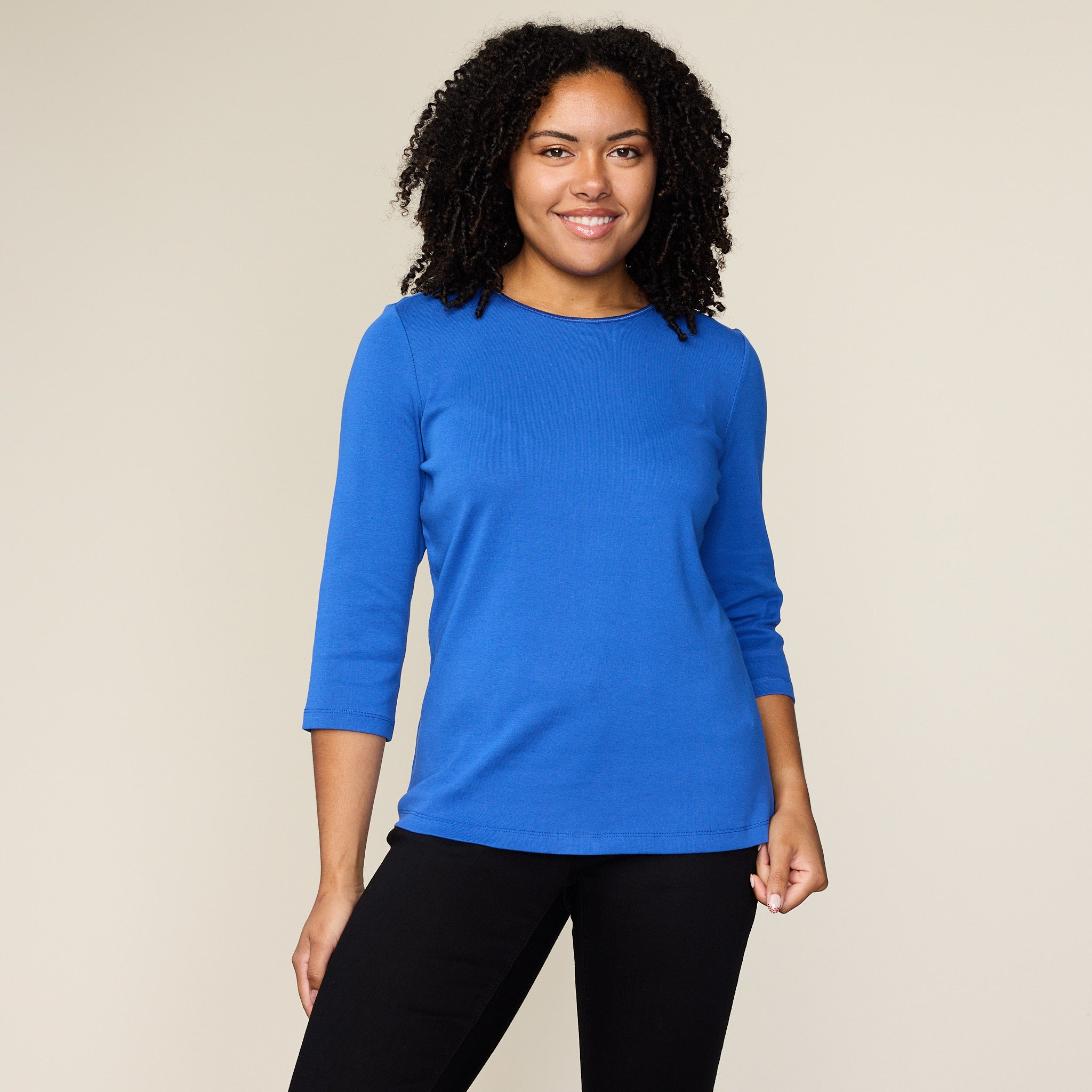 Missy 3/4 Sleeve Satin Trim Crew Neck Perfect Tee – Christopher