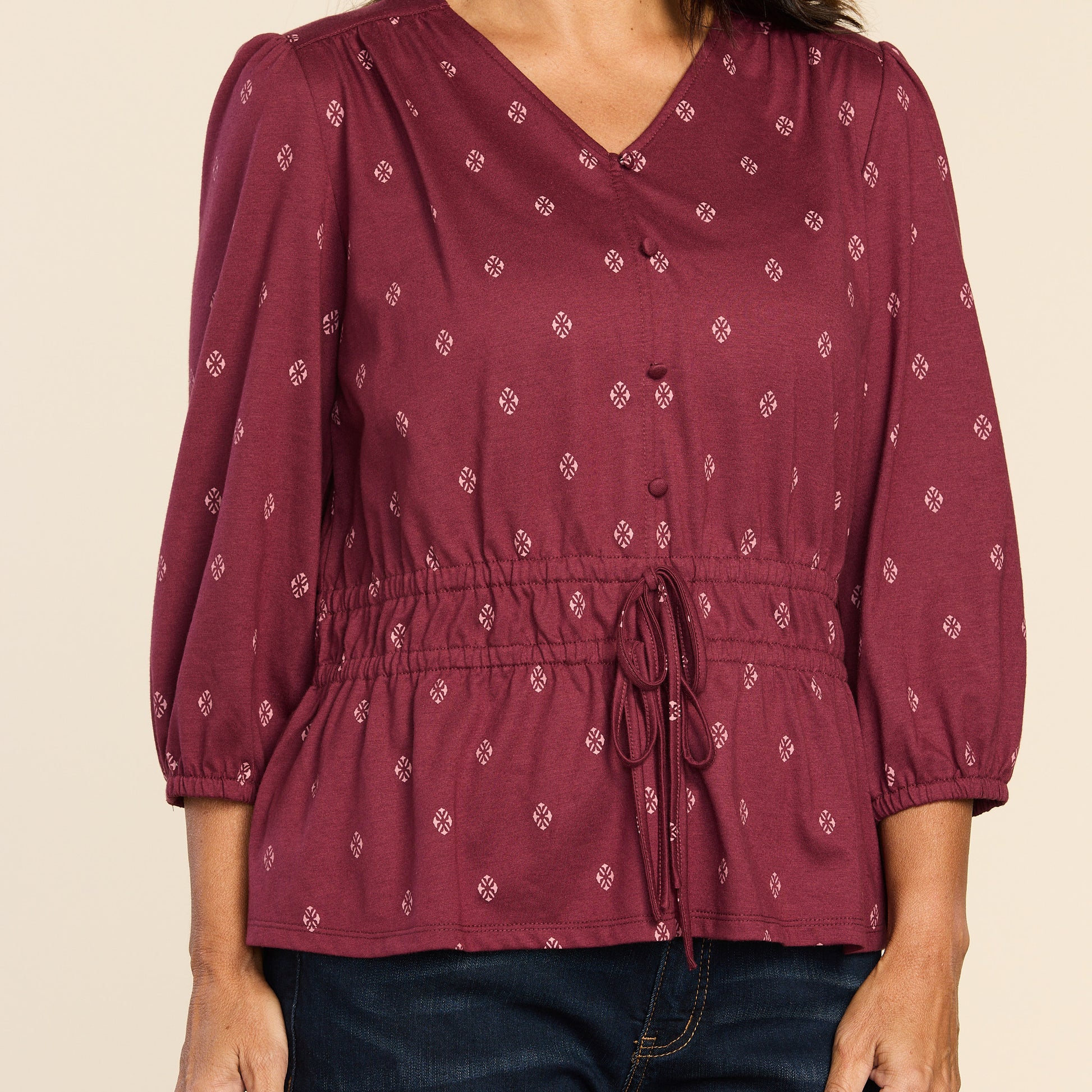 Burgundy Print Detail Missy