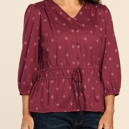 Burgundy Print Detail Missy