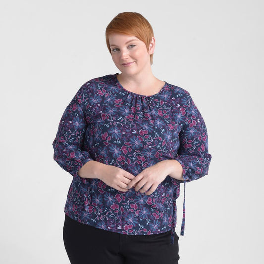 Floral Printed Jewel Neck Long Sleeve Blouse