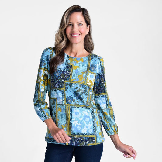 Printed Puff Sleeve Ballet Neck Tee
