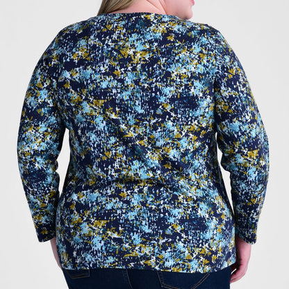 Abstract Print Notch Neck Long Sleeve Tee