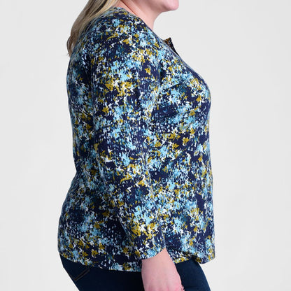 Abstract Print Notch Neck Long Sleeve Tee