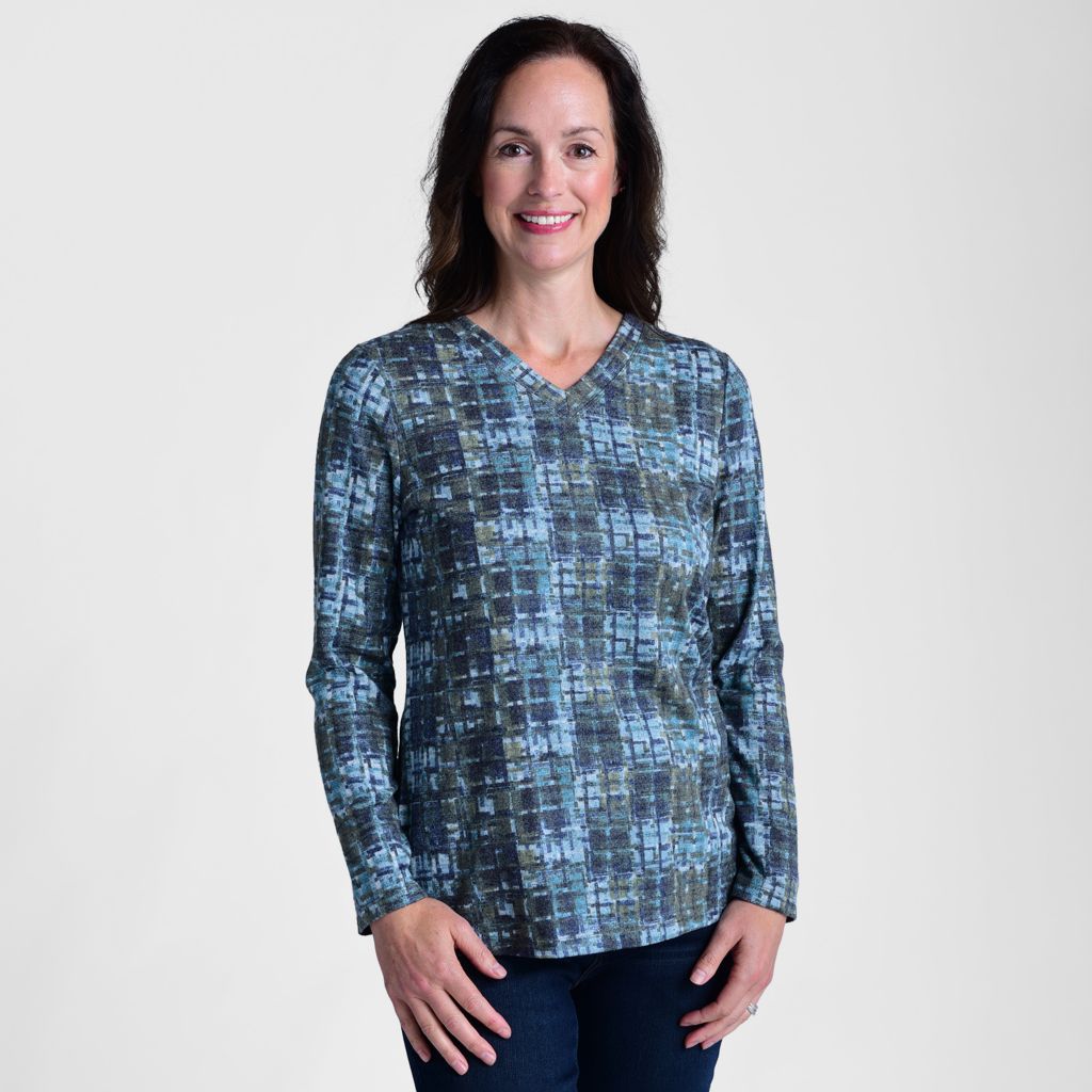 Plaid Print V Neck Long Sleeve Top