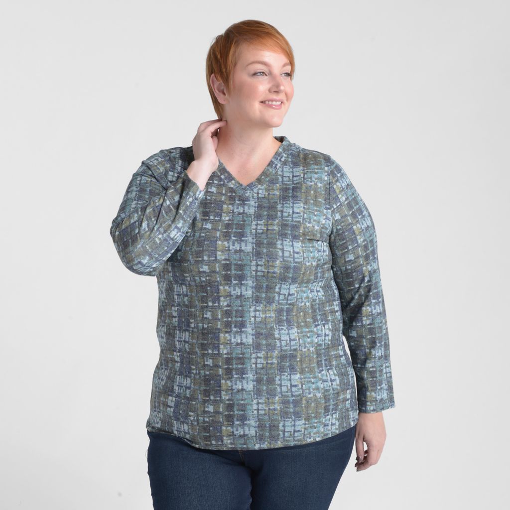 Plaid Print V Neck Long Sleeve Top
