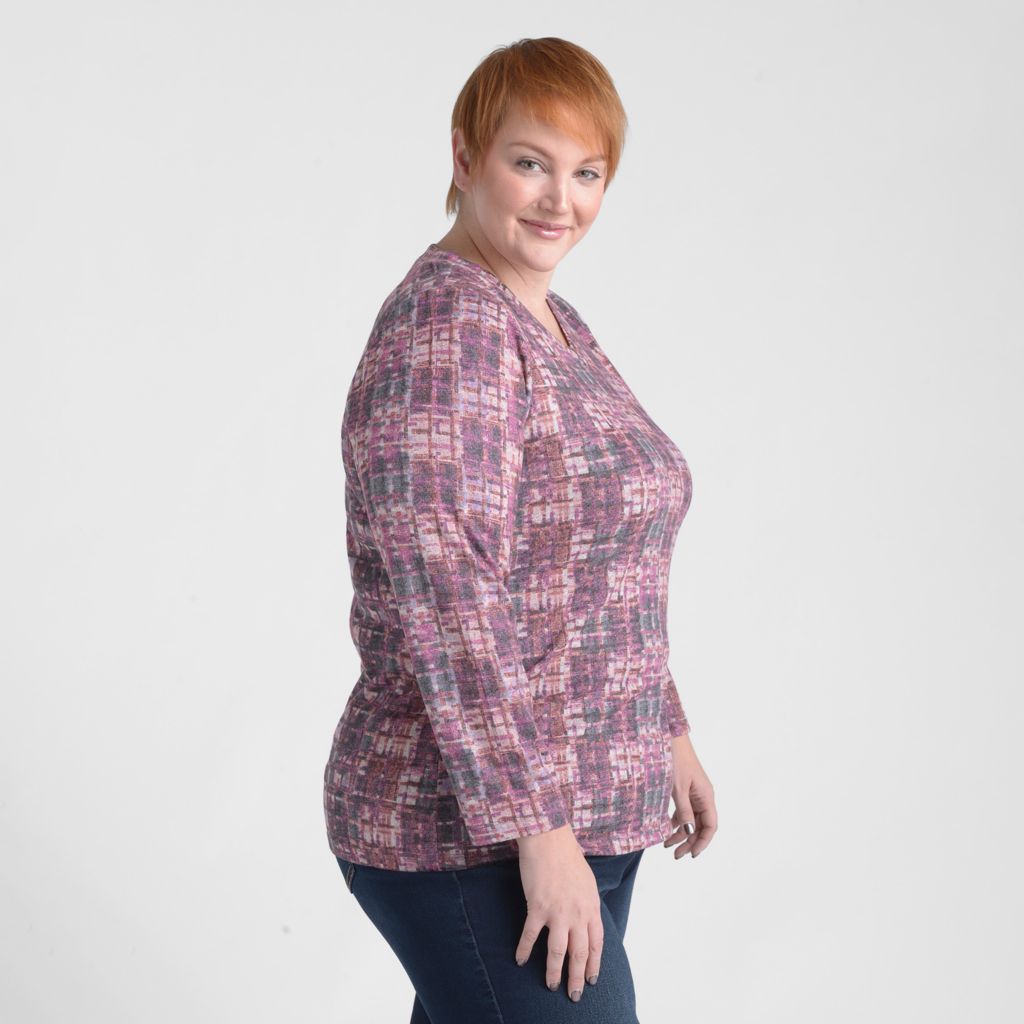 Plaid Print V Neck Long Sleeve Top