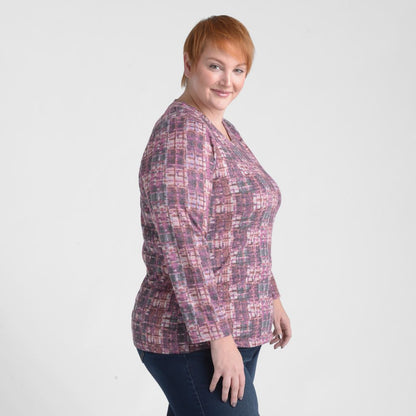 Plaid Print V Neck Long Sleeve Top
