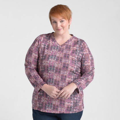 Plaid Print V Neck Long Sleeve Top