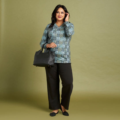 Plaid Print V Neck Long Sleeve Top