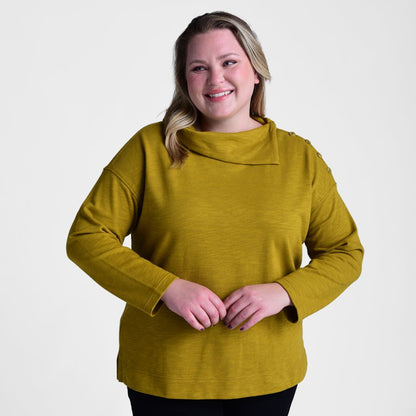 Split Collar Button Shoulder Top