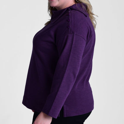 Split Collar Button Shoulder Top