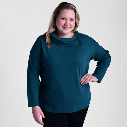 Split Collar Button Shoulder Top