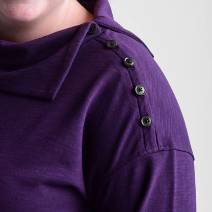 Split Collar Button Shoulder Top