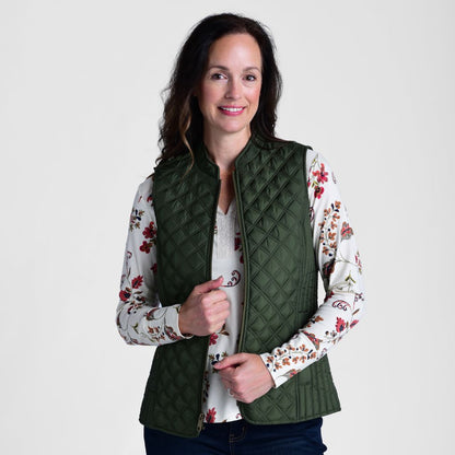 Mixed Quilting Zip Front Vest