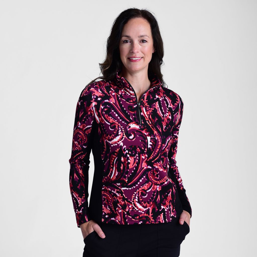 Relaxed Restyled Quarter Zip Mock Neck Top