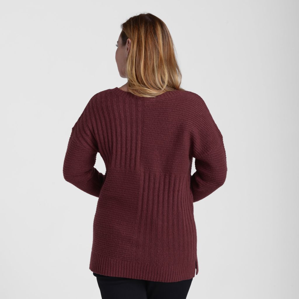 Blocked Rib Side Slit Tunic Sweater